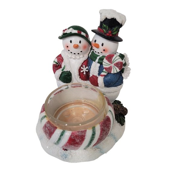 Vintage Yankee Candle Snowman Couple Tea Light Holder 1207691 Fair Christmas - Picture 1 of 5